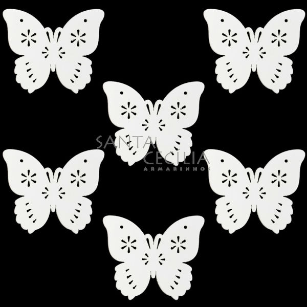 Enfeite em MDF 6 unid Borboleta Branca Ref. 0109-5