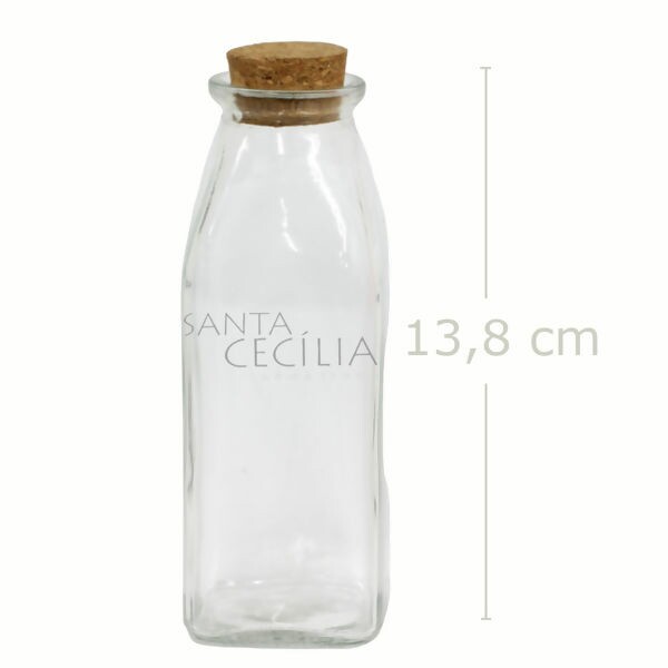 Garrafa para Lembrancinhas - Vidro Quadrado Tampa Rolha 210ml Ref. 2887