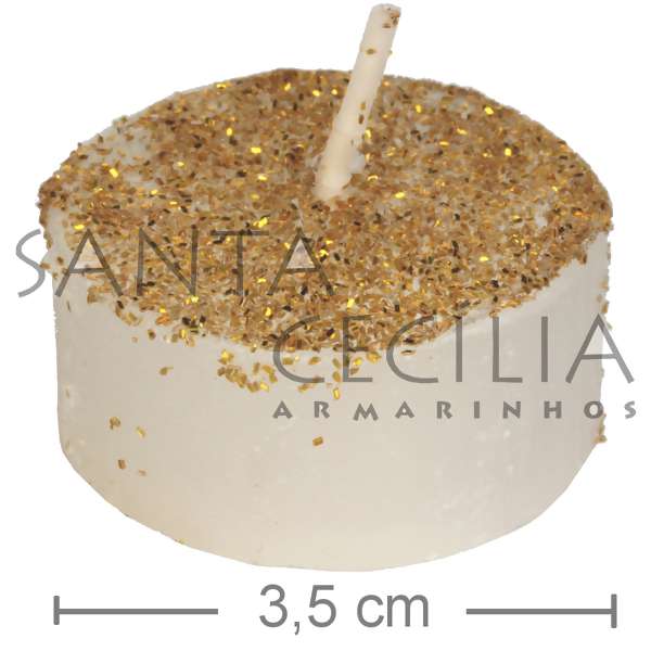 Vela Réchaud Branca com Glitter 6 unidades - Ouro