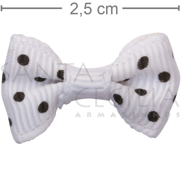 Laço Mini Gorgurão - 10 unid. Branco poá Preto