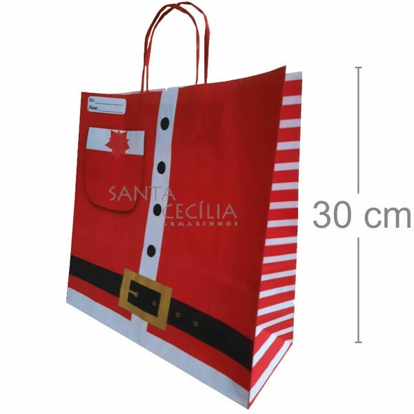 Sacola de Papel Natal - Roupa Noel 30x30x10,5 cm