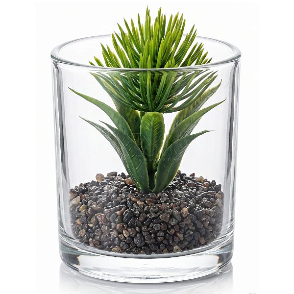 Suculenta Artificial com Vaso de Vidro 8cm Ref. MOD1