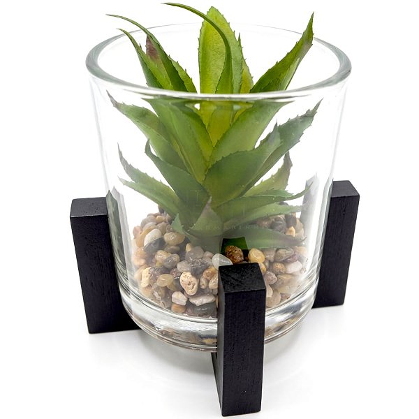 Suculenta Artificial com Vaso de Vidro e Suporte 11,5cm Ref. CB4826