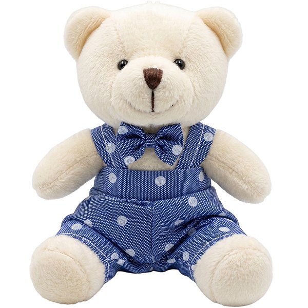 Lembrancinha de Pelúcia com Chaveiro 10cm - Urso de Macacão