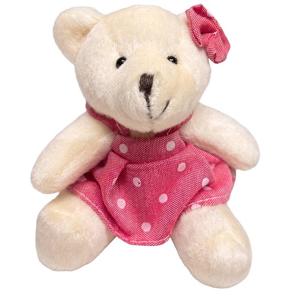 Lembrancinha de Pelúcia com Chaveiro 10cm - Ursa de Vestido