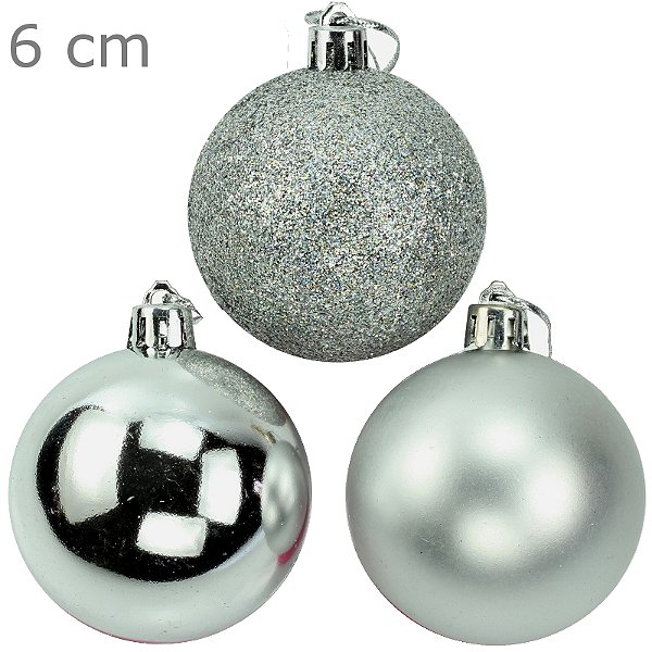 Bolas para Árvore de Natal 6 cm - Pacote com 9un - Prata