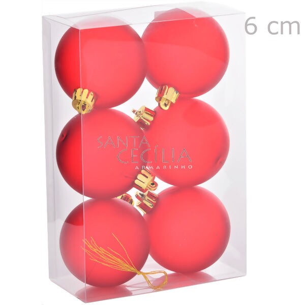 Bolas para Árvore de Natal 6cm Vermelha Fosca 6 unid. Ref. NTB60271