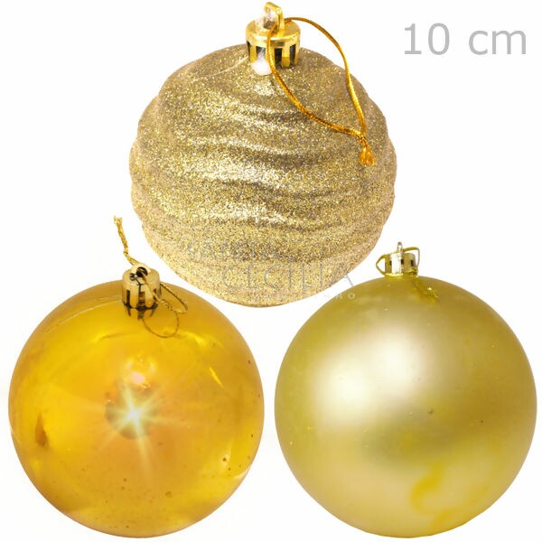 Bolas para árvore de Natal Ouro 10 cm - 3 unid. Alto Relevo