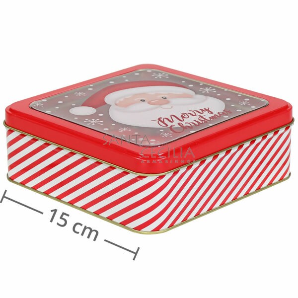 Caixa de Natal em Metal com Visor Transparente - Papai Noel Vermelho Ref. 03201-2