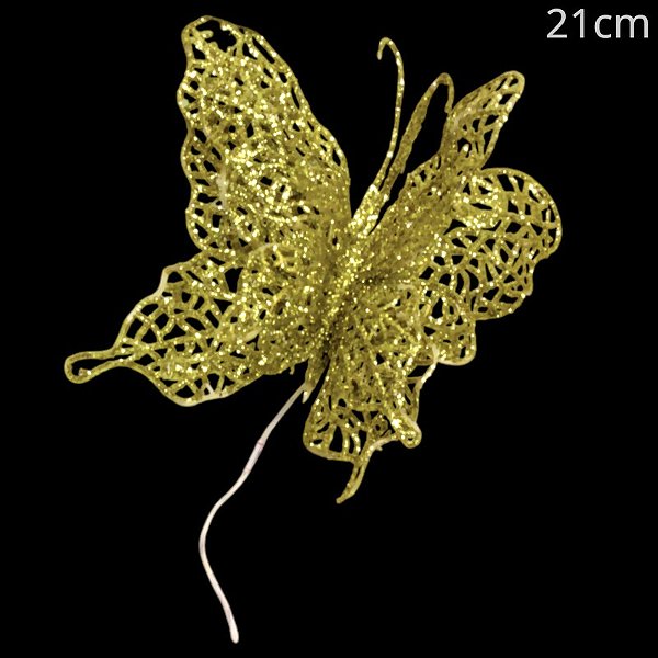 Enfeite Borboleta com Glitter Dourado Ref. 1677