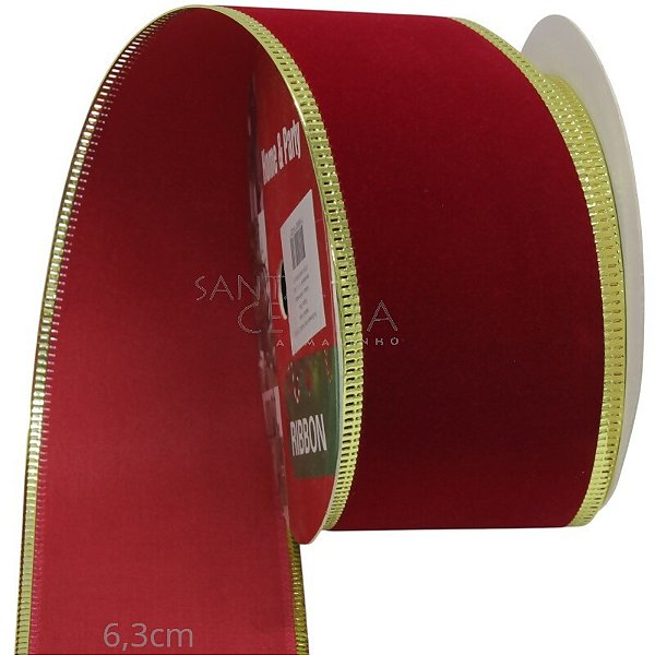 Fita de Veludo Aramada Vermelha/Dourada 6,3 x 9M Ref. 25-6134-2