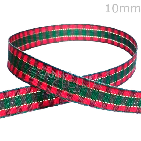 Fita de Natal Sinimbu Xadrez - 10mm Cor 1 Ref. 1958/10 - Verde e Vermelha