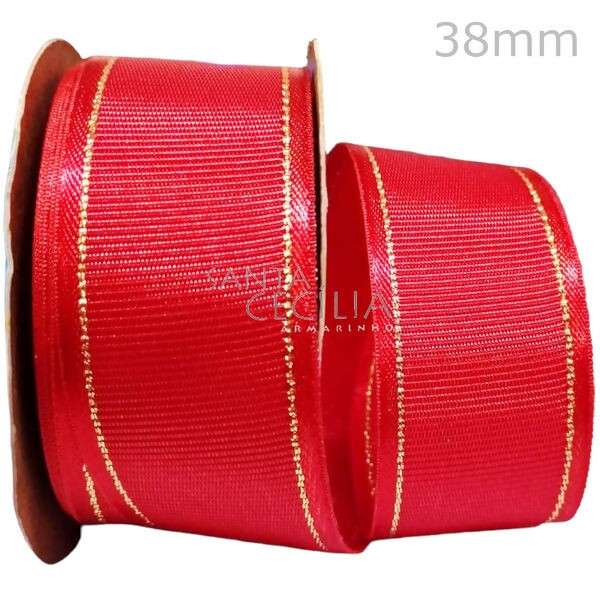 Fita de Natal Sinimbu Gorgurão - 38mm Cor 1 Ref. 1923/38 - Vermelha Ouro