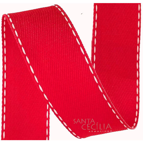 Fita Pespontada Sinimbu 10m - Ref.1862/38mm - Cor 02 Vermelha com Branco