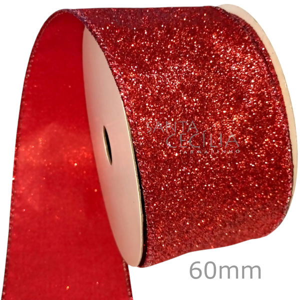 Fita Aramada de Natal 6cm x 9m  Glitter Vermelho - Ref. 1712905-R