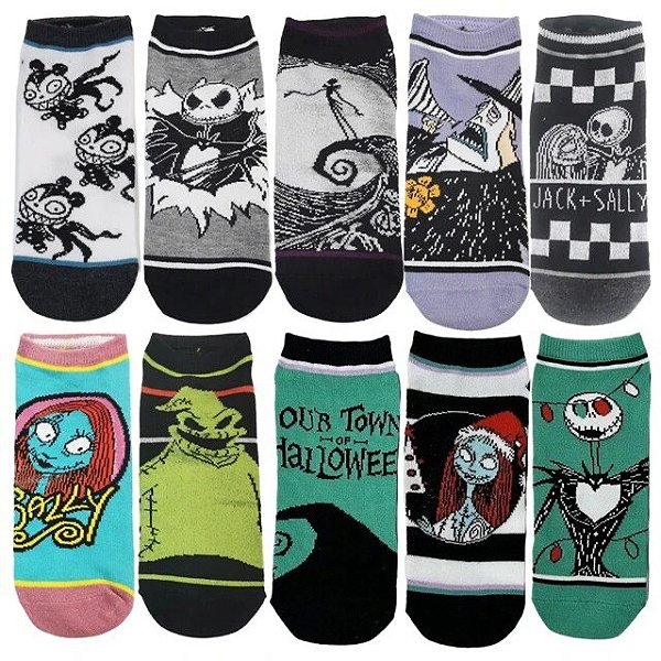 Kit 10 Pares de Meias Cano Baixo The Nightmare Before Christmas - Moda Geek