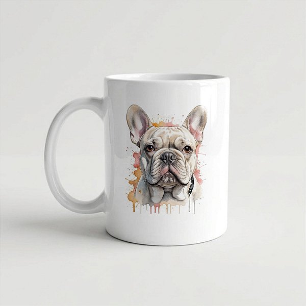 Caneca Buldogue Francês Branca 325ml