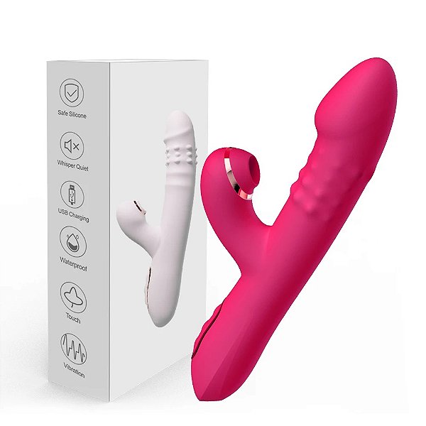 Vibrador rotativo com esferas internas giratórias e estimulador clitoriano