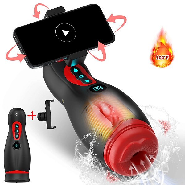 Masturbador masculino com aquecimento e suporte para celular