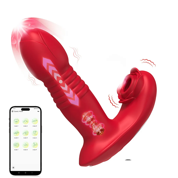 Vibrador vai e vem com estimulador clitoriano por aplicativo