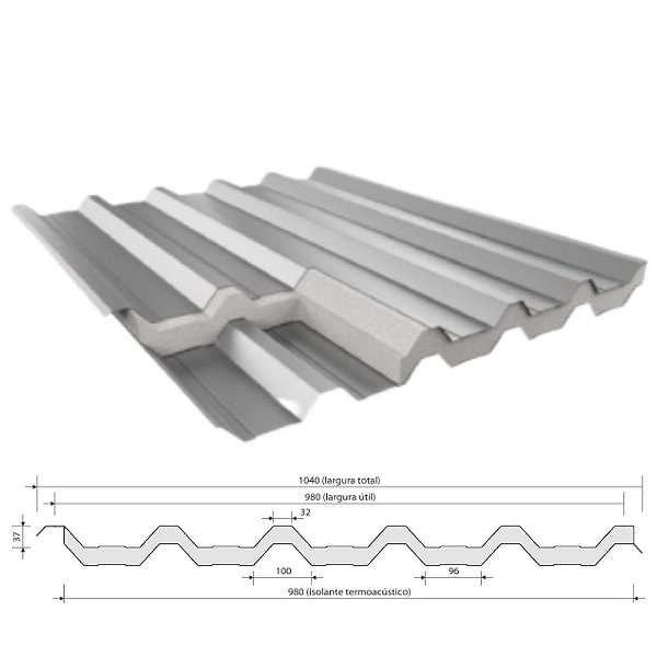 Telha Metálica Sanduíche em EPS 30mm TR40 Galvalume