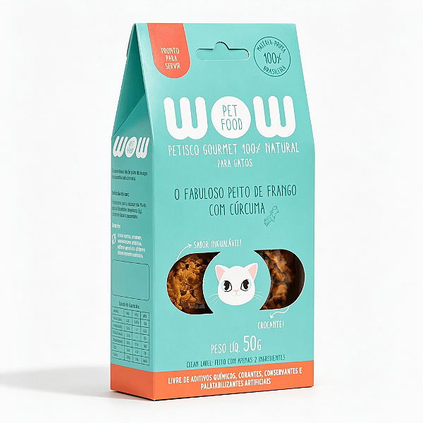 PETISCO DESIDRATADO NATURAL PREMIUM WOW - Sabor Frango Com Cúrcuma Para Gato