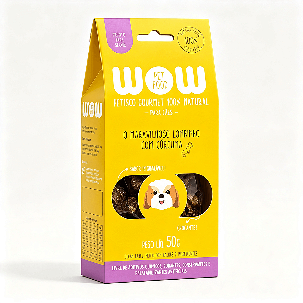 PETISCO DESIDRATADO NATURAL PREMIUM WOW - Sabor Suíno Com Cúrcuma Para Cão
