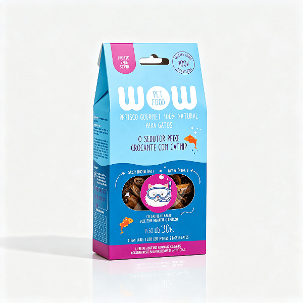 PETISCO DESIDRATADO NATURAL PREMIUM WOW - Sabor Peixe Com Catnip Para Gato
