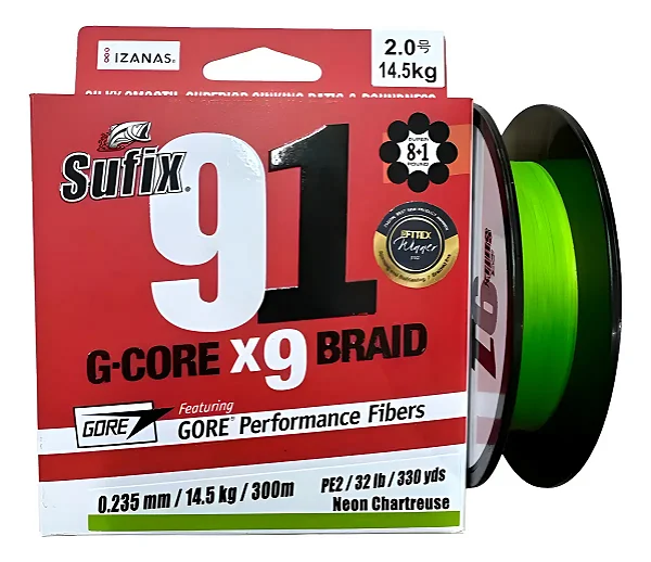 Linha Sufix 91 G-core X9 Braid 150m Neon Chartreuse