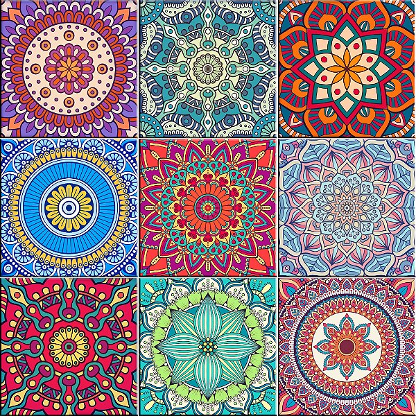 AZULEJO MANDALA COLOR KIT 9 PEÇAS