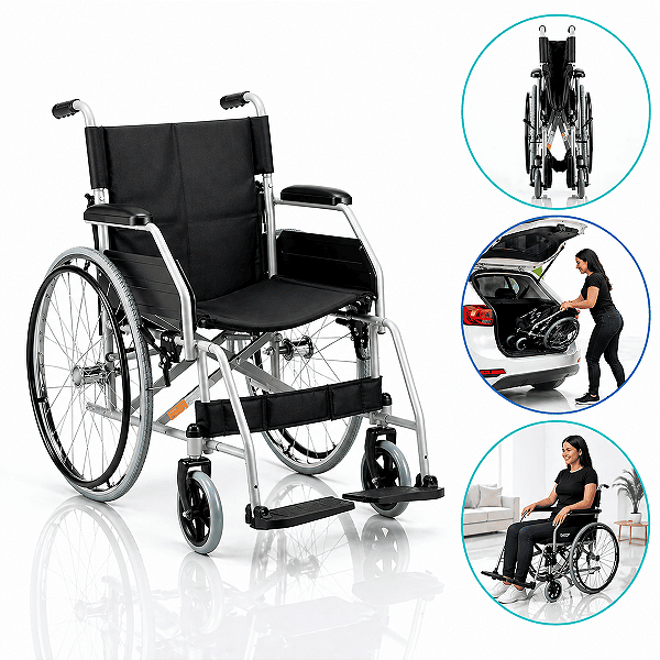 Cadeira de Rodas Modelo D100 Dobrável Resistente Até 120kg - Dellamed