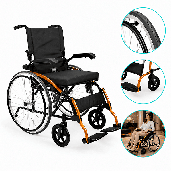 Cadeira de Rodas Manual Dobrável D600 Pop T44 Suporta Até 120 kg - Dellamed