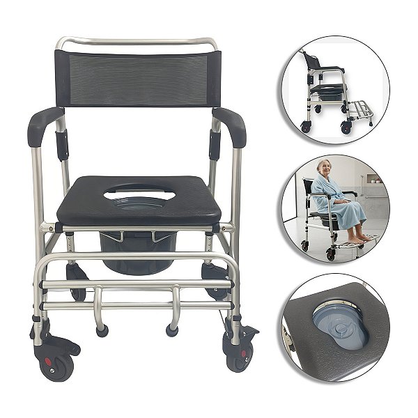 Cadeira De Banho 4 Rodas Em Alumínio B100 Até 140KG - Supermedy