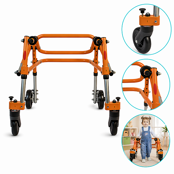 Andador Posterior Para Locomoção e Reabilitação Com 4 Rodas Tamanho PP Laranja - Mercur