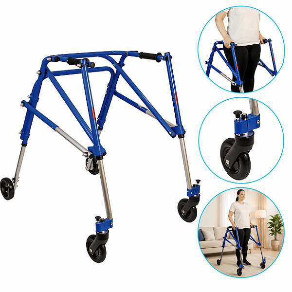 Andador Posterior Para Locomoção e Reabilitação Com 4 Rodas Tamanho M Azul - Mercur