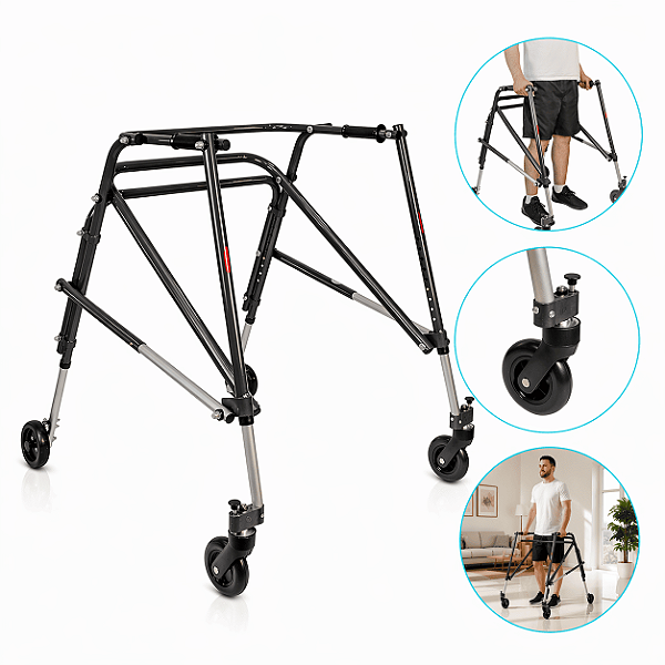 Andador Posterior Para Locomoção e Reabilitação Com 4 Rodas Tamanho G Preto - Mercur