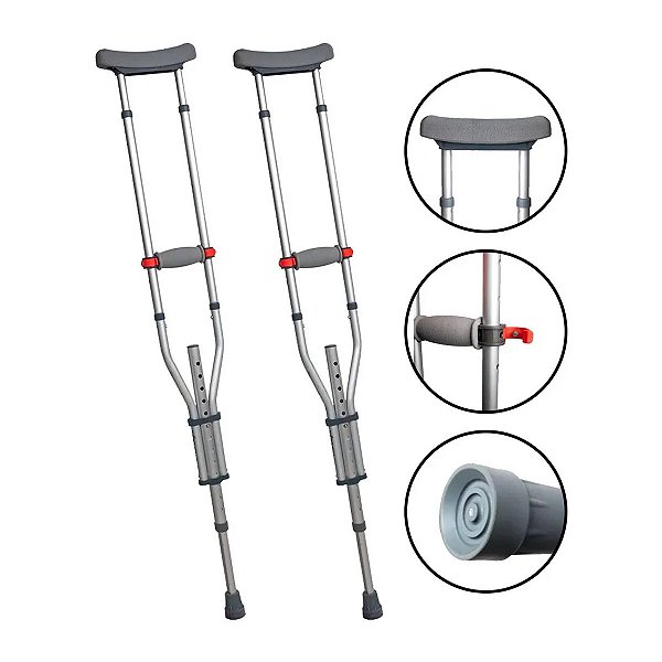 Par De Muleta Axilar 3 Em 1 Altura Ajustável - Hidrolight