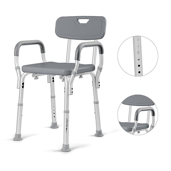 Banco Para Banho Em Alumínio Com Encosto e Apoio de Braço Até 130 Kg - Hidrolight