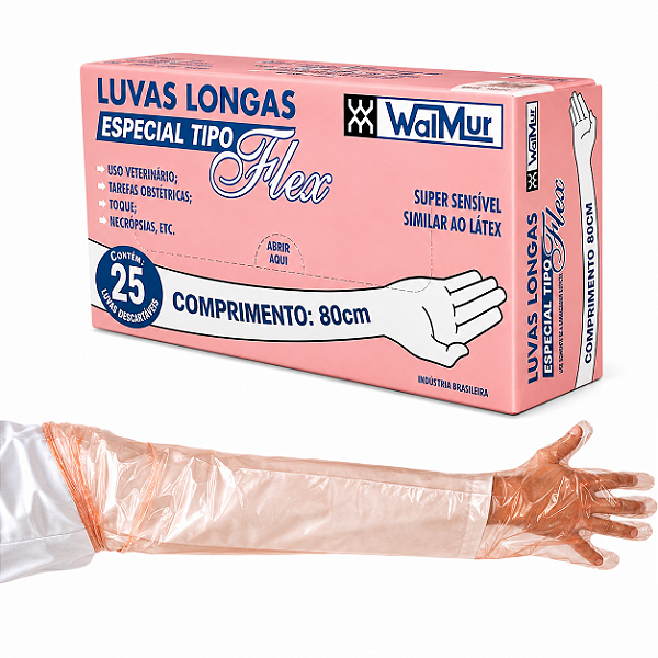 Luvas descartáveis 80 cm pacote 25 un