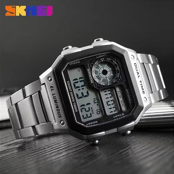 Relógio Digital SKMEI 1335 Square retrô esportivo à prova d'água