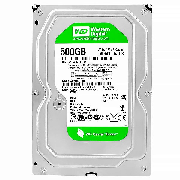 HD Western Digital 500GB WD Green 3.5" SATA 2 - WD5000AADS