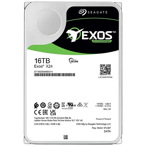 HD Seagate 16TB Exos X24 Enterprise 3.5" SATA 3 7200RPM - ST16000NM001H