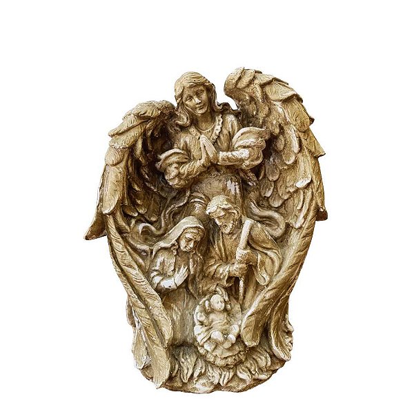 Sagrada Família e Anjo, 18cm, Gesso, Peça Única, Decoração Religiosa