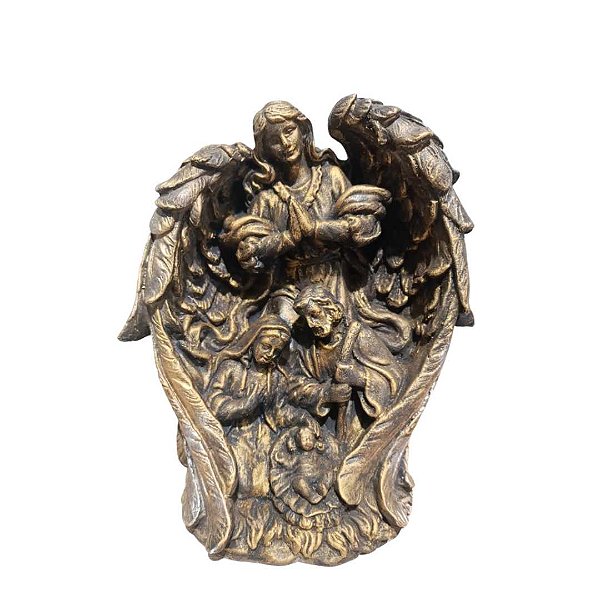 Sagrada Família e Anjo, 18cm, Gesso, Peça Única, Decoração Religiosa