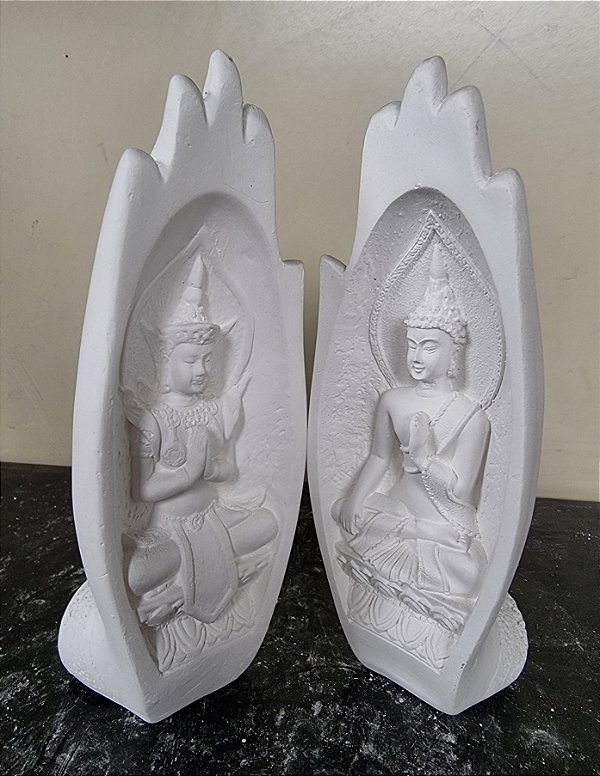 Maos de Buda em Oração 17cm Gesso Cru