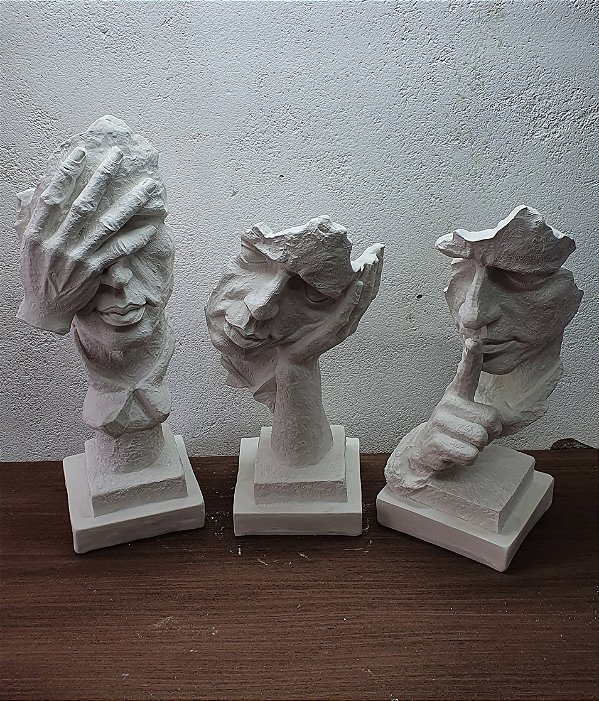 Trio de Mascaras Sabedoria 33cm Gesso Cru