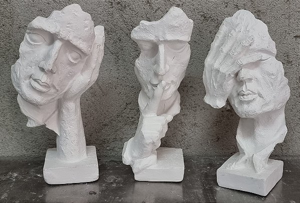 Trio de Mascaras Sabedoria 24cm Gesso Cru