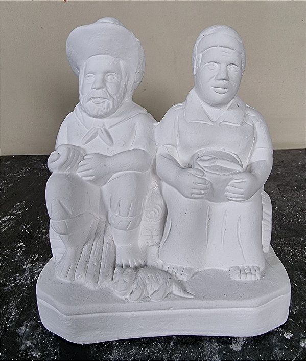 Casal Preto Velhos 15cm Gesso Cru