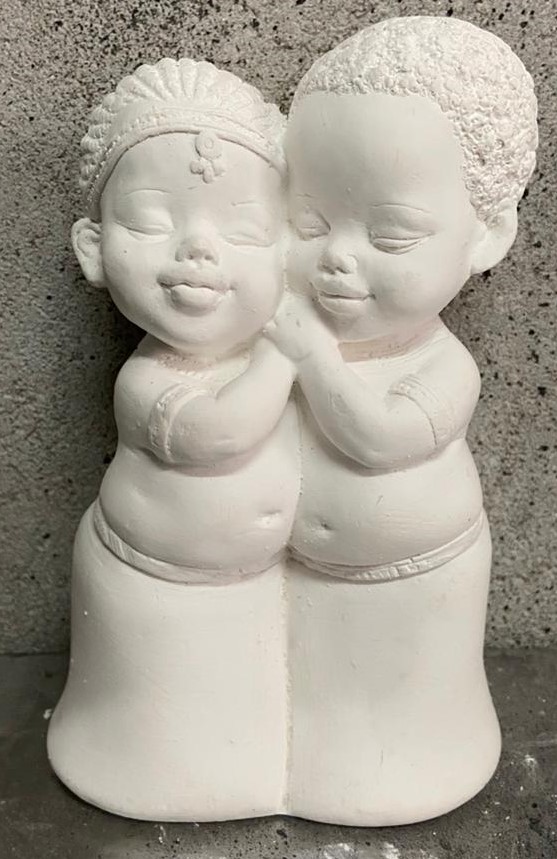Casal Ere Africano 17cm Gesso Cru