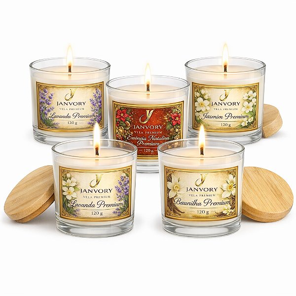 Vela Aromática Artesanal Premium 120g, Cera Vegetal Pura de coco – Diversas Fragrâncias